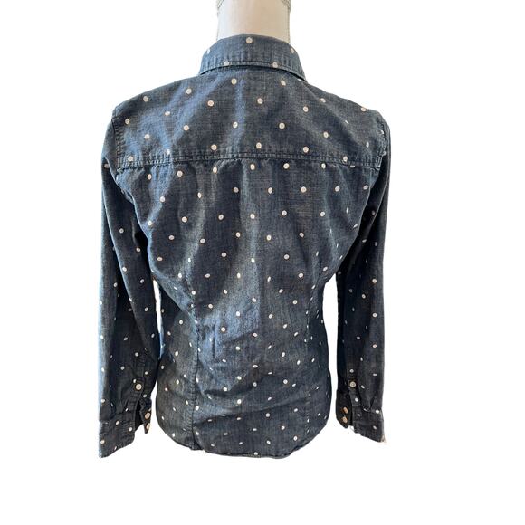 J Crew Blue Chambray Polka Dot Button Up Shirt S - Picture 4 of 6